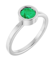 71806 Ring Set 14K White Lab-Grown Emerald Round 5.5 Mm Polished Lab-Grown Emerald Ring