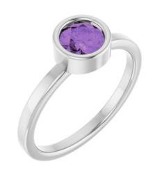 71806 Ring Set 14K White Natural Amethyst Round 5.5 Mm Polished Natural Amethyst Ring