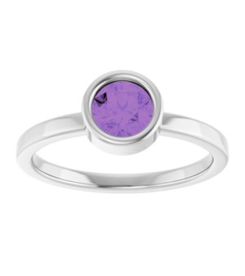 71806 Ring Set 14K White Natural Amethyst Round 5.5 Mm Polished Natural Amethyst Ring