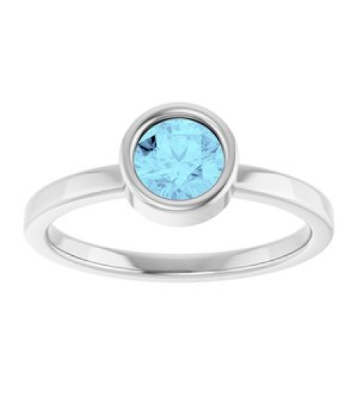 71806 Ring Set 14K White Natural Aquamarine Round 5.5 Mm Polished Natural Aquamarine Ring