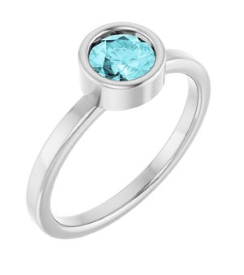 71806 Ring Set 14K White Natural Blue Zircon Round 5.5 Mm Polished Natural Blue Zircon Ring