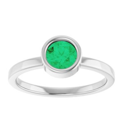 71806 Ring Set 14K White Natural Emerald Round 5.5 Mm Polished Natural Emerald Ring