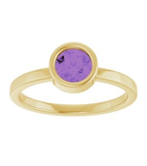 71806 Ring Set 14K Yellow Natural Amethyst Round 5.5 Mm Polished Natural Amethyst Ring