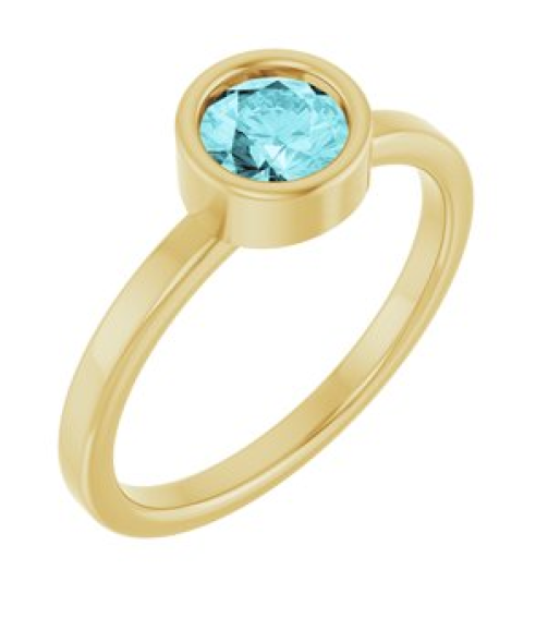 71806 Ring Set 14K Yellow Natural Blue Zircon Round 5.5 Mm Polished Natural Blue Zircon Ring