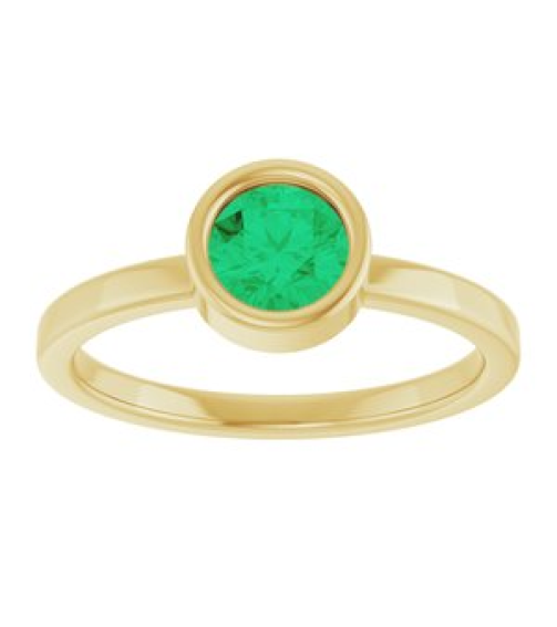 71806 Ring Set 14K Yellow Natural Emerald Round 5.5 Mm Polished Natural Emerald Ring