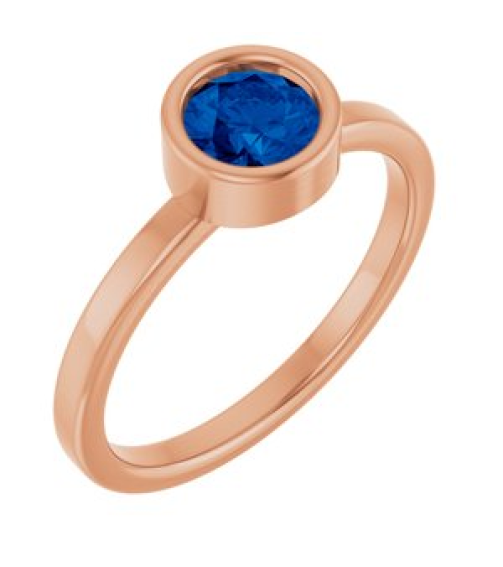 71806 Ring Set 14K Rose Lab-Grown Blue Sapphire Round 5.5 Mm Polished Lab-Grown Blue Sapphire Ring
