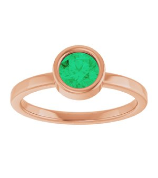 71806 Ring Set 14K Rose Lab-Grown Emerald Round 5.5 Mm Polished Lab-Grown Emerald Ring