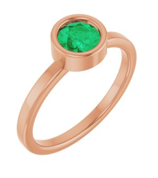 71806 Ring Set 14K Rose Natural Emerald Round 5.5 Mm Polished Natural Emerald Ring