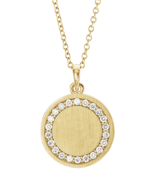 86437 Necklace Set 14K Yellow Round Natural Diamond 16.7 X 14.3 Mm 1.3Mm 15 Ctw I1, G-H 16-18 In Polished 15 Ctw Natural Diamond Halo-Style Engravable Necklace
