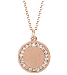 86437 Necklace Set 14K Rose Round Natural Diamond 16.7 X 14.3 Mm 1.3Mm 15 Ctw I1, G-H 16-18 In Polished 15 Ctw Natural Diamond Halo-Style Engravable Necklace