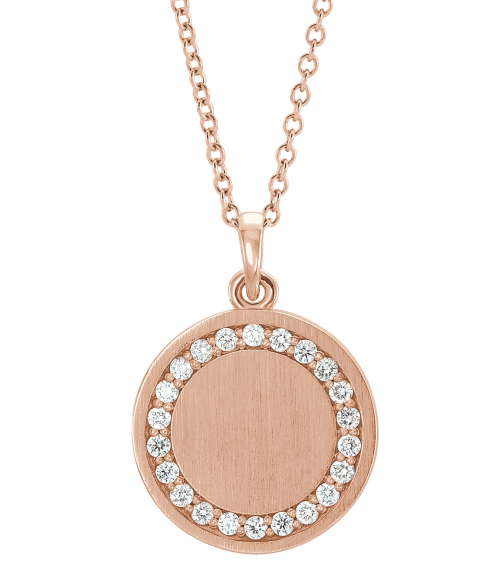 86437 Necklace Set 14K Rose Round Natural Diamond 16.7 X 14.3 Mm 1.3Mm 15 Ctw I1, G-H 16-18 In Polished 15 Ctw Natural Diamond Halo-Style Engravable Necklace