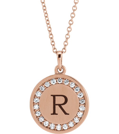 86437 Necklace Set 14K Rose Round Natural Diamond 16.7 X 14.3 Mm 1.3Mm 15 Ctw I1, G-H 16-18 In Polished 15 Ctw Natural Diamond Halo-Style Engravable Necklace