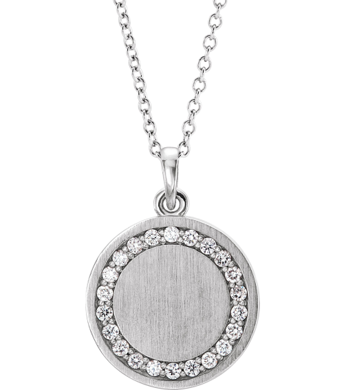 86437 Necklace Set Platinum Round Natural Diamond 16.7 X 14.3 Mm 1.3Mm 15 Ctw I1, G-H 16-18 In Polished 15 Ctw Natural Diamond Halo-Style Engravable Necklace
