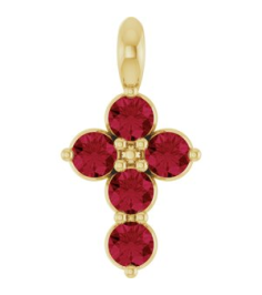 R42363 Pendant 14K Yellow Set Natural Ruby Round 2 Mm 11.5 X 6.1 Mm Polished Natural Ruby Cross Pendant