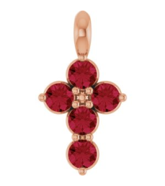 R42363 Pendant 14K Rose Set Natural Ruby Round 2 Mm 11.5 X 6.1 Mm Polished Natural Ruby Cross Pendant