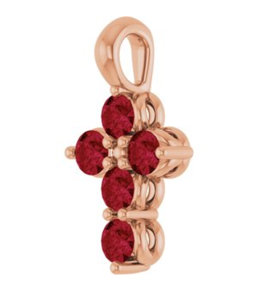 R42363 Pendant 14K Rose Set Natural Ruby Round 2 Mm 11.5 X 6.1 Mm Polished Natural Ruby Cross Pendant