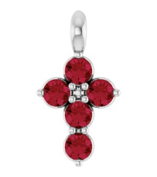 R42363 Pendant Platinum Set Natural Ruby Round 2 Mm 11.5 X 6.1 Mm Polished Natural Ruby Cross Pendant