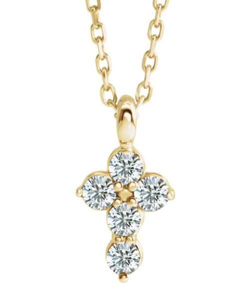 R42363 Necklace 14K Yellow Set Natural Diamond Round 2Mm 16 Ctw I1, G-H 11.5 X 6.1 Mm Polished 16 Ctw Natural Diamond Cross 16-18 In Necklace