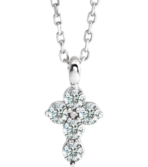 R42363 Necklace 14K White Set Natural Diamond Round 2Mm 16 Ctw I1, G-H 11.5 X 6.1 Mm Polished 16 Ctw Natural Diamond Cross 16-18 In Necklace