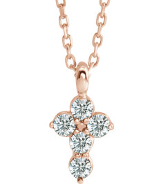 R42363 Necklace 14K Rose Set Natural Diamond Round 2Mm 16 Ctw I1, G-H 11.5 X 6.1 Mm Polished 16 Ctw Natural Diamond Cross 16-18 In Necklace