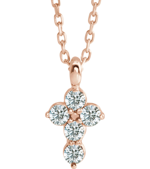 R42363 Necklace 14K Rose Set Natural Diamond Round 2Mm 16 Ctw I1, G-H 11.5 X 6.1 Mm Polished 16 Ctw Natural Diamond Cross 16-18 In Necklace