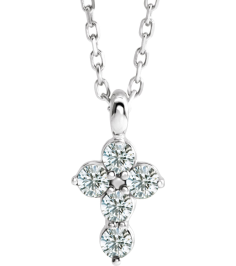 R42363 Necklace Sterling Silver Set Natural Diamond Round 2Mm 16 Ctw I1, G-H 11.5 X 6.1 Mm Polished 16 Ctw Natural Diamond Cross 16-18 In Necklace