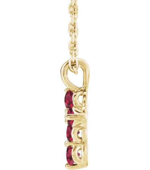 R42363 Necklace 14K Yellow Set Natural Ruby Round 2 Mm 11.5 X 6.1 Mm Polished Natural Ruby Cross 16-18 In Necklace