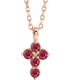 R42363 Necklace 14K Rose Set Natural Ruby Round 2 Mm 11.5 X 6.1 Mm Polished Natural Ruby Cross 16-18 In Necklace