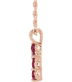 R42363 Necklace 14K Rose Set Natural Ruby Round 2 Mm 11.5 X 6.1 Mm Polished Natural Ruby Cross 16-18 In Necklace