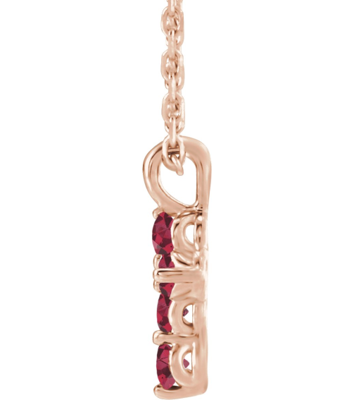 R42363 Necklace 14K Rose Set Natural Ruby Round 2 Mm 11.5 X 6.1 Mm Polished Natural Ruby Cross 16-18 In Necklace