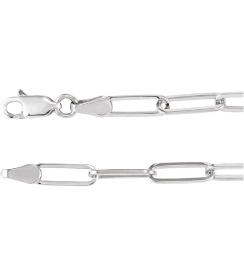 Ch1095 14K White Paperclip-Style 3.85 Mm 7 In Lobster Clasp Polished Paperclip-Style Chain