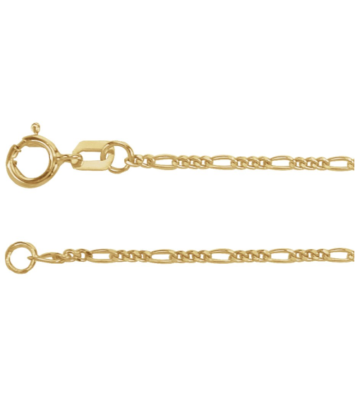 Ch1098 14K Yellow Figaro 1.28 Mm 7 In Spring Ring Polished Figaro Chain