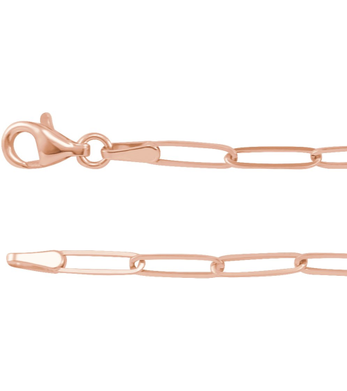 Ch1094 14K Rose Paperclip-Style 2.6 Mm 16 In Lobster Clasp Polished Paperclip-Style Chain