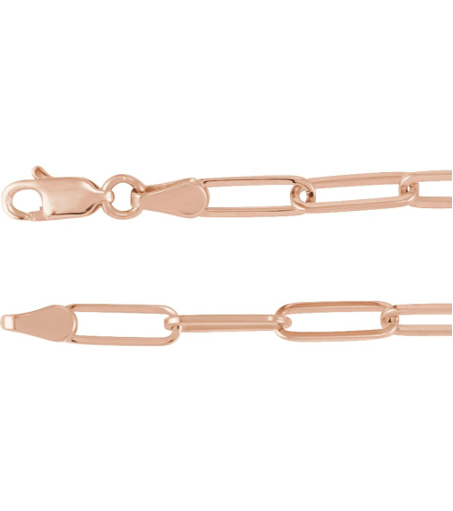 Ch1095 14K Rose Paperclip-Style 3.85 Mm 18 In Lobster Clasp Polished Paperclip-Style Chain