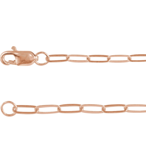 Ch1099 14K Rose Paperclip-Style 2.1 Mm 7 In Lobster Clasp Polished Paperclip-Style Chain