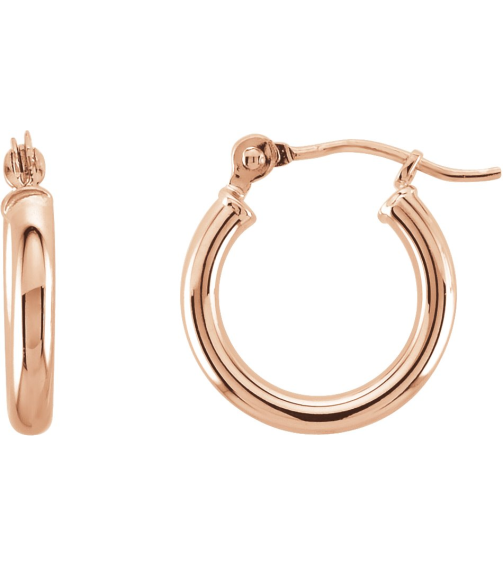 20270 Earring 14K Rose 13 Mm 2 Mm Pair Catch Polished Round Tube Hoop Earrings