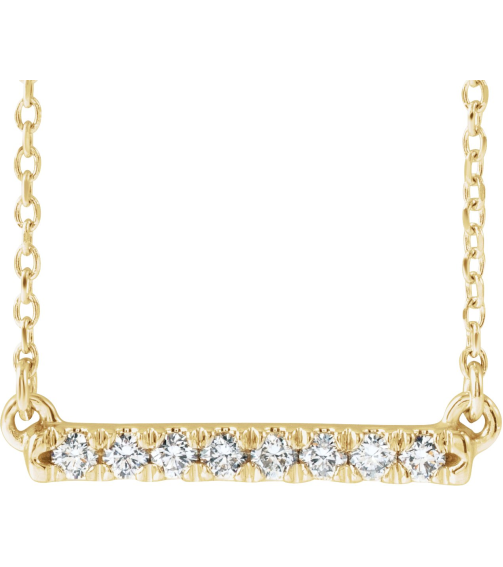86969 Necklace Set 14K Yellow Round Lab-Grown Diamond 1.7Mm 18 Ctw Vs, F+ 16-18 In Polished French-Set Bar Necklace