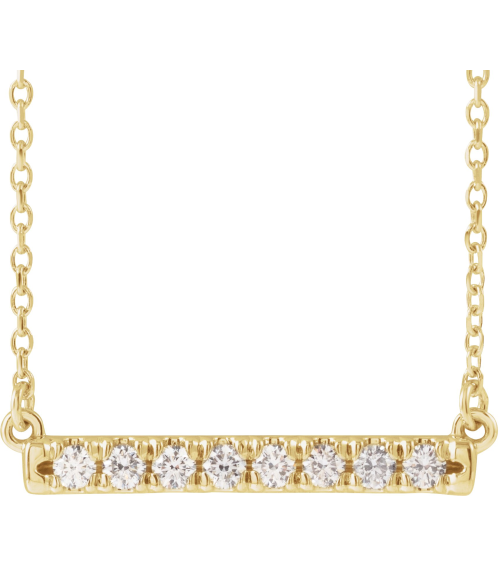 86969 Necklace Set 14K Yellow Round Lab-Grown Diamond 2Mm 14 Ctw Vs, F+ 16-18 In Polished French-Set Bar Necklace