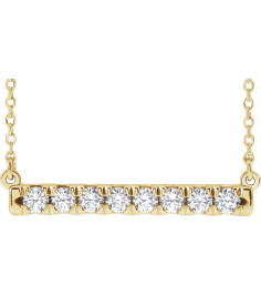 86969 Necklace Set 14K Yellow Round Lab-Grown Diamond 2.5Mm 12 Ctw Vs, F+ 16-18 In Polished French-Set Bar Necklace