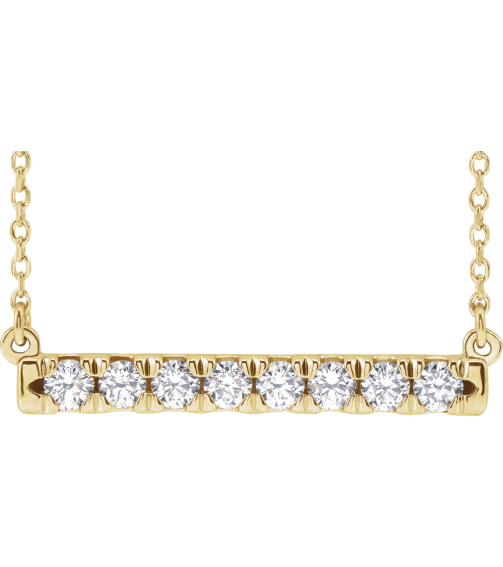 86969 Necklace Set 14K Yellow Round Lab-Grown Diamond 2.5Mm 12 Ctw Vs, F+ 16-18 In Polished French-Set Bar Necklace