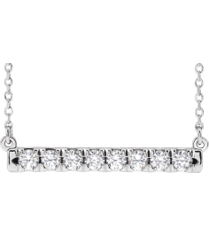 86969 Necklace Set 14K White Round Lab-Grown Diamond 2.5Mm 12 Ctw Vs, F+ 16-18 In Polished French-Set Bar Necklace
