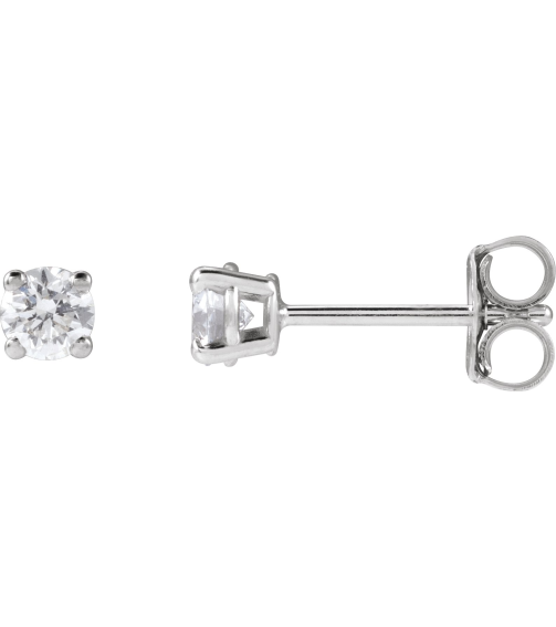 1874 14K White Set Round Lab-Grown Diamond Pair 3.4Mm 13 Ctw Vs, F+ Friction Friction Backs Included 4-Prong Polished 13 Ctw Lab-Grown Diamond Stud Earrings