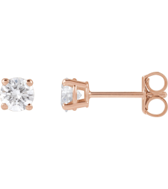 1874 14K Rose Set Round Lab-Grown Diamond Pair 4Mm 12 Ctw Vs, F+ Friction Friction Backs Included 4-Prong Polished Lab-Grown Diamond Stud Earrings