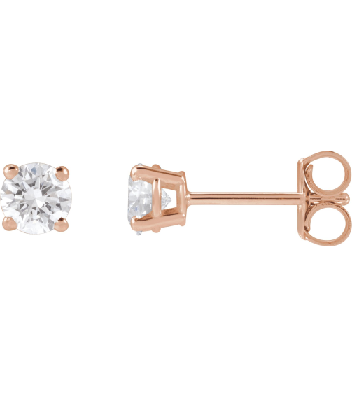 1874 14K Rose Set Round Lab-Grown Diamond Pair 4Mm 12 Ctw Vs, F+ Friction Friction Backs Included 4-Prong Polished Lab-Grown Diamond Stud Earrings