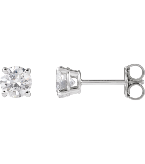 1874 14K White Set Round Lab-Grown Diamond Pair 4.5Mm 34 Ctw Vs, F+ Friction Friction Backs Included 4-Prong Polished Lab-Grown Diamond Stud Earrings