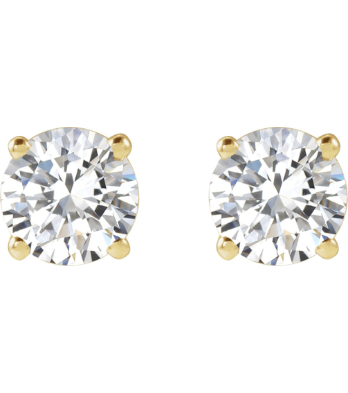 1874 14K Yellow Set Round Lab-Grown Diamond Pair 5Mm 1 Ctw Vs, F+ Friction Friction Backs Included 4-Prong Polished Lab-Grown Diamond Stud Earrings