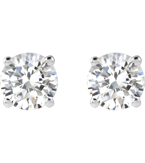 1874 14K White Set Round Lab-Grown Diamond Pair 5Mm 1 Ctw Vs, F+ Friction Friction Backs Included 4-Prong Polished Lab-Grown Diamond Stud Earrings