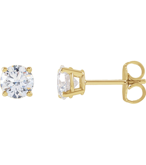 1874 14K Yellow Set Round Lab-Grown Diamond Pair 5.5Mm 1 14 Ctw Vs, F+ Friction Friction Backs Included 4-Prong Polished Lab-Grown Diamond Stud Earrings