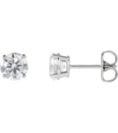 1874 14K White Set Round Lab-Grown Diamond Pair 5.5Mm 1 14 Ctw Vs, F+ Friction Friction Backs Included 4-Prong Polished Lab-Grown Diamond Stud Earrings