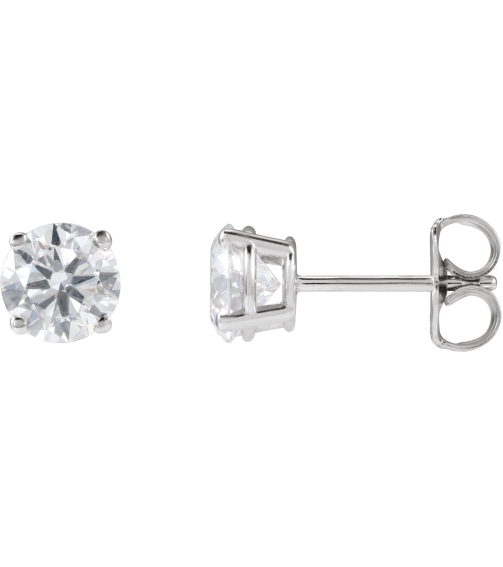 1874 14K White Set Round Lab-Grown Diamond Pair 5.5Mm 1 14 Ctw Vs, F+ Friction Friction Backs Included 4-Prong Polished Lab-Grown Diamond Stud Earrings